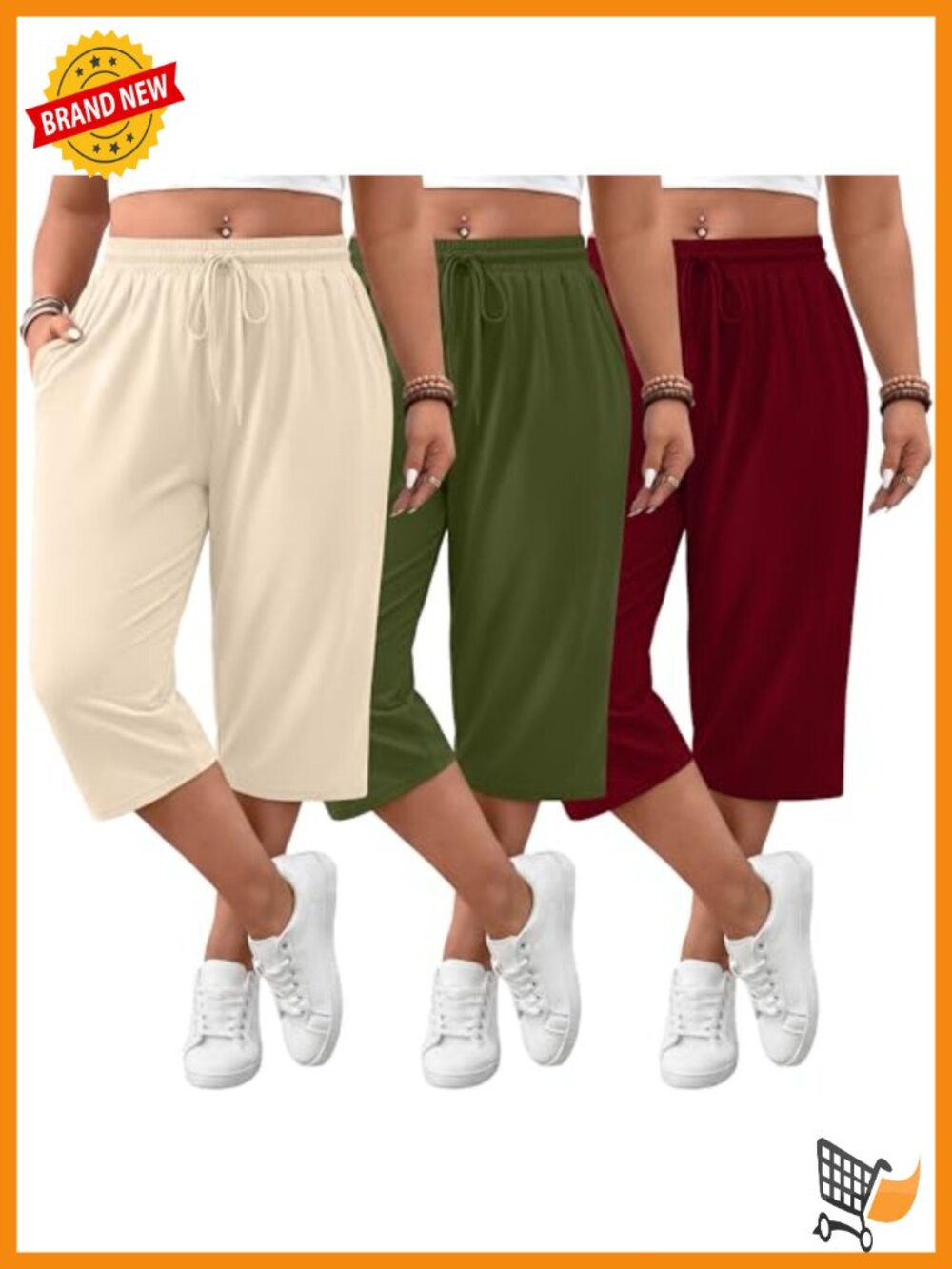 Plus Size Wide Leg Yoga Capri Sweatpants with Pockets 3 Pack